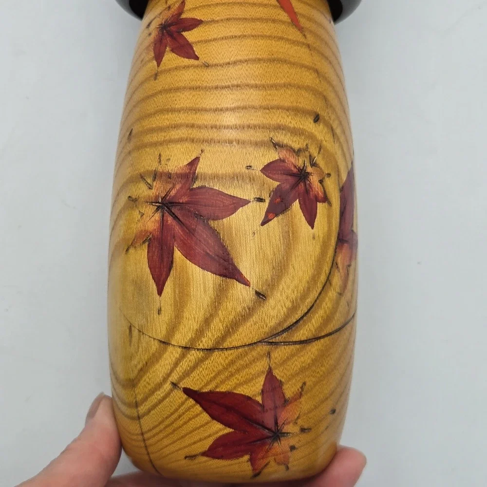 USABURO Kokeshi Doll Golden Autumn Zelkova Wood Japan Large 10.5